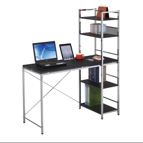 Black and Chrome Writing Desk with Built-In Shelf