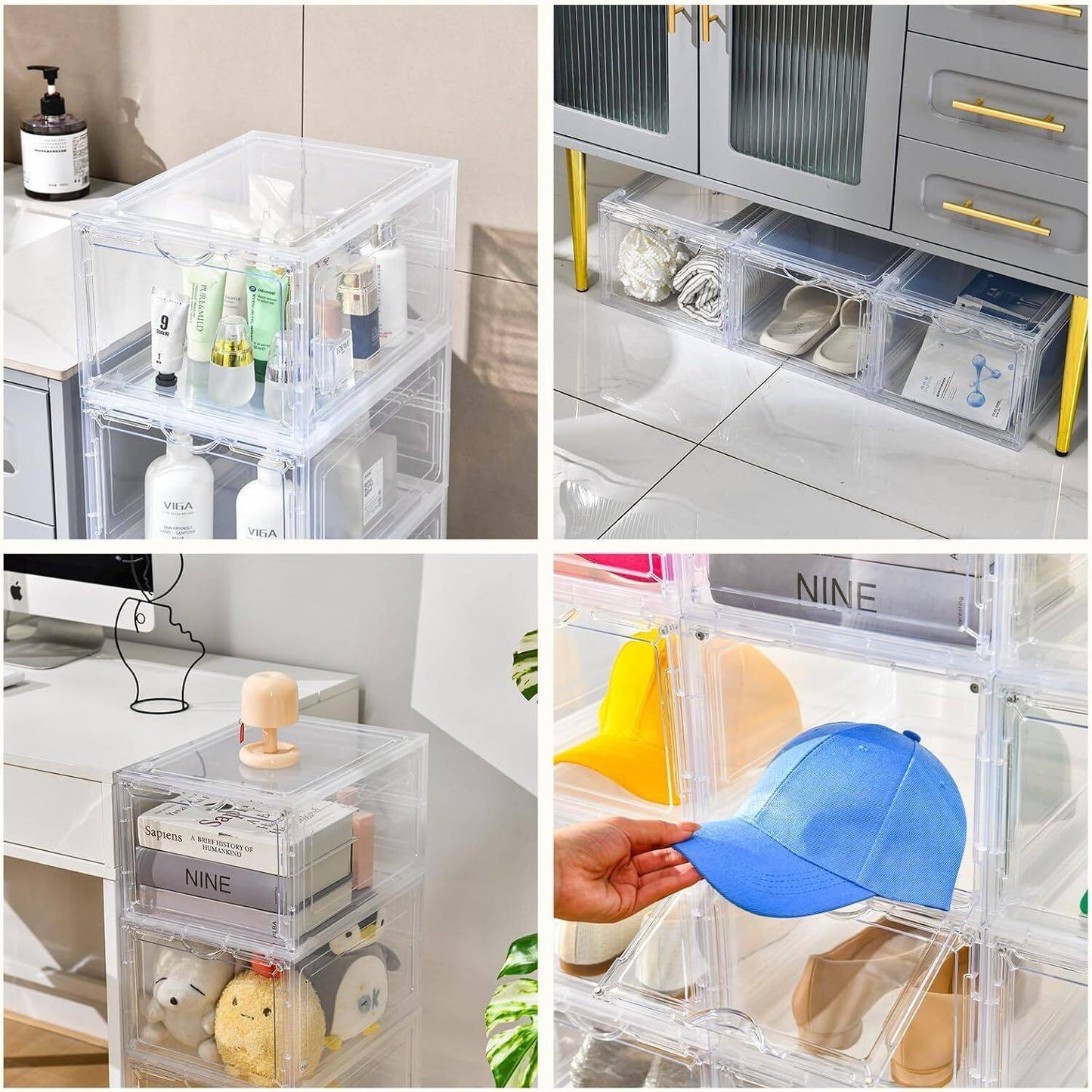 1–5x Clear Shoe Storage Boxes – Foldable, Stackable, Transparent Organizer Cases