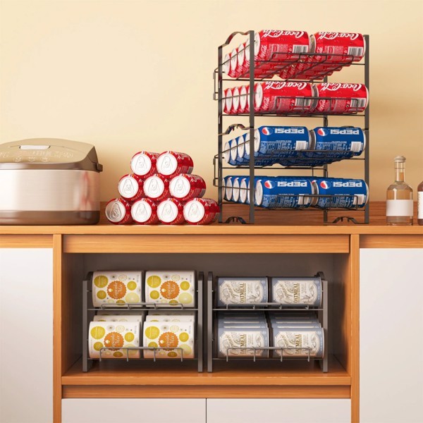 Set of 2 Stackable Soda Can Dispenser Racks – Holds 48 Cans, Fridge & Countertop Organizer