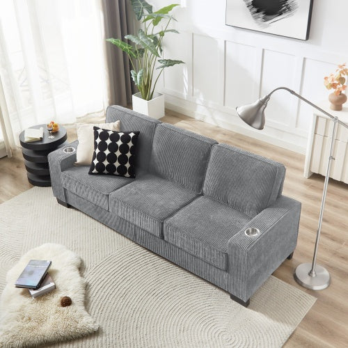 Modern Corduroy Fabric Sofa – 3-Seater Compressed Couch for Living Room, Bedroom, or Office