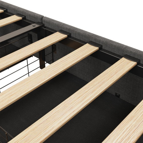 Full-Size Bed Frame with LED Headboard, 4 Under-Bed Storage Drawers & Wingback Design