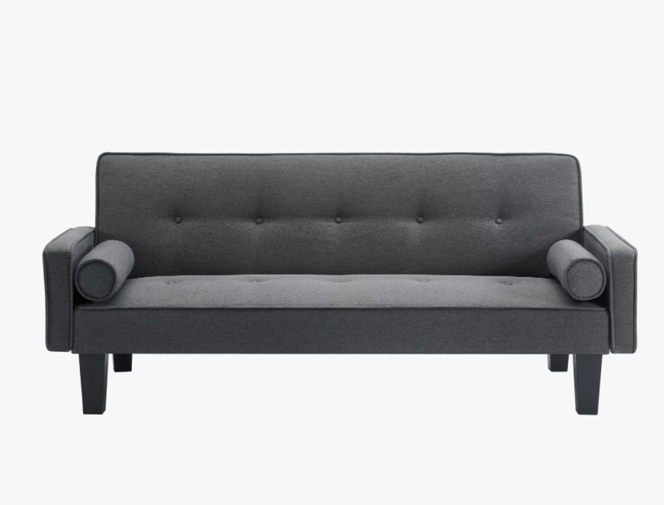 Mid-Century Modern Fabric Loveseat Sofa with Pillows – Button-Tufted Upholstery & Pull Point Design for Living Room Furniture