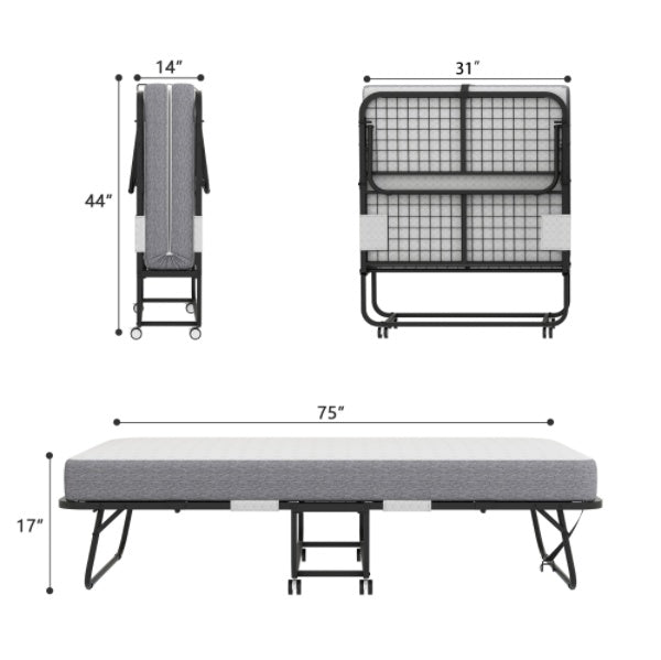 Folding Twin Size Rollaway Guest Bed with 5" Memory Foam Mattress – Portable & Space-Saving Design