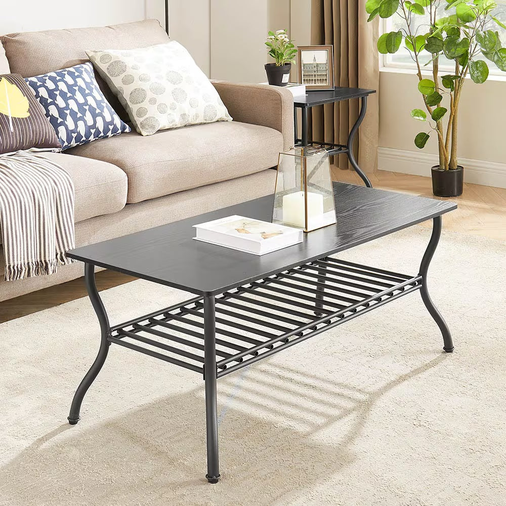Contemporary 3-Piece Coffee Table Set – Rectangular Center Table with Matching Side Tables