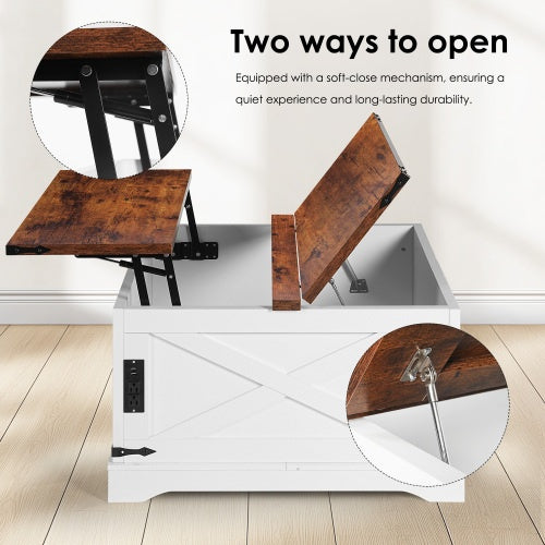 Multi-functional Lifting Coffee Table – Vintage White & Deep Walnut