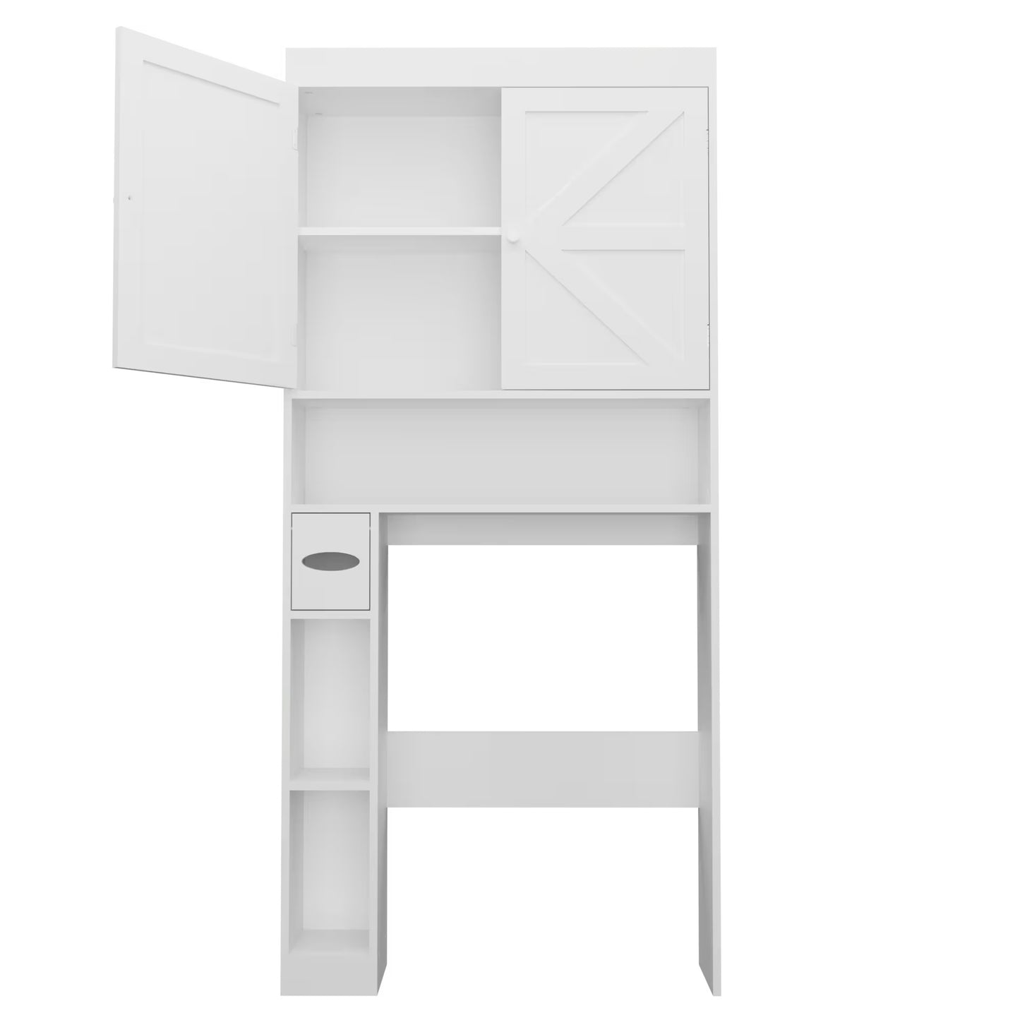 Over-the-Toilet Storage Cabinet with 2 Doors – Farmhouse Style Space-Saving Bathroom Organizer (White)