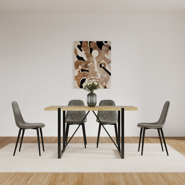Set of 4 Modern Upholstered Dining Chairs – Glove Suede Fabric with Metal Legs, Curved Back Design (Gray)
