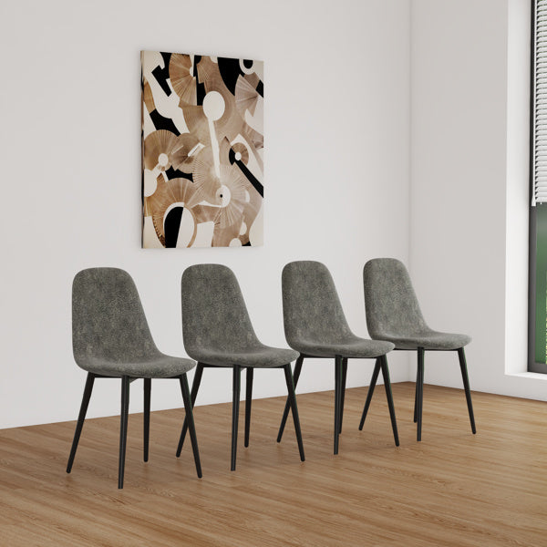 Set of 4 Modern Upholstered Dining Chairs – Glove Suede Fabric with Metal Legs, Curved Back Design (Gray)