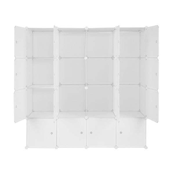 4-Tier 16-Cube Wardrobe Organizer – Modular Storage Cabinet with Grid Design for Clothes, Shoes, and Accessories