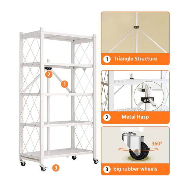 5-Layer Foldable Metal Storage Shelf with Wheels – Heavy-Duty Carbon Steel Organizer (65" Tall)