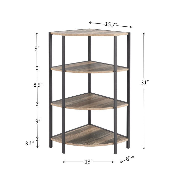 4-Tier Corner Shelf – Rustic Black & Brown Display Stand for Kitchen or Living Room