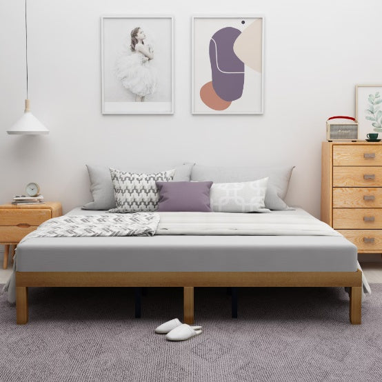 Queen Size Wood Platform Bed Frame – No Box Spring Needed, Strong Wood Slat Support, Easy Assembly