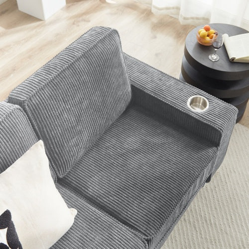 Modern Corduroy Fabric Sofa – 3-Seater Compressed Couch for Living Room, Bedroom, or Office