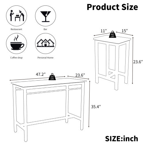 5-Piece Modern Bar Height Dining Set – White Oak Table with 4 Stools, Metal Frame & MDF