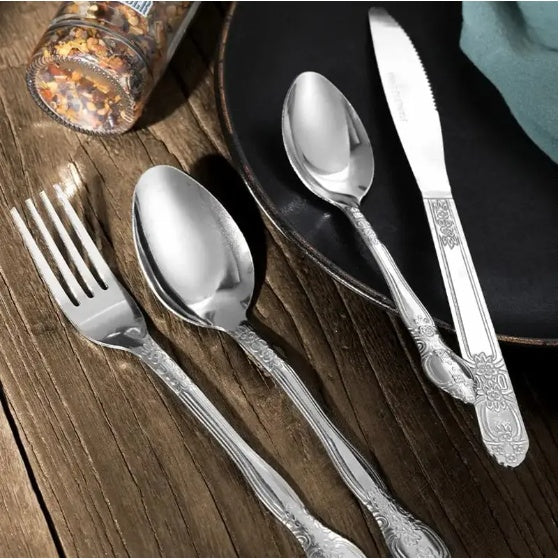 Deluxe 4-Piece Stainless Steel Flatware Set – Elegant, Durable & Rust-Resistant Silverware for Home Dining