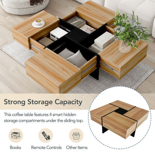 Modern Coffee Table with 4 Hidden Storage Compartments – Unique Design for Stylish & Functional Living Room Organization