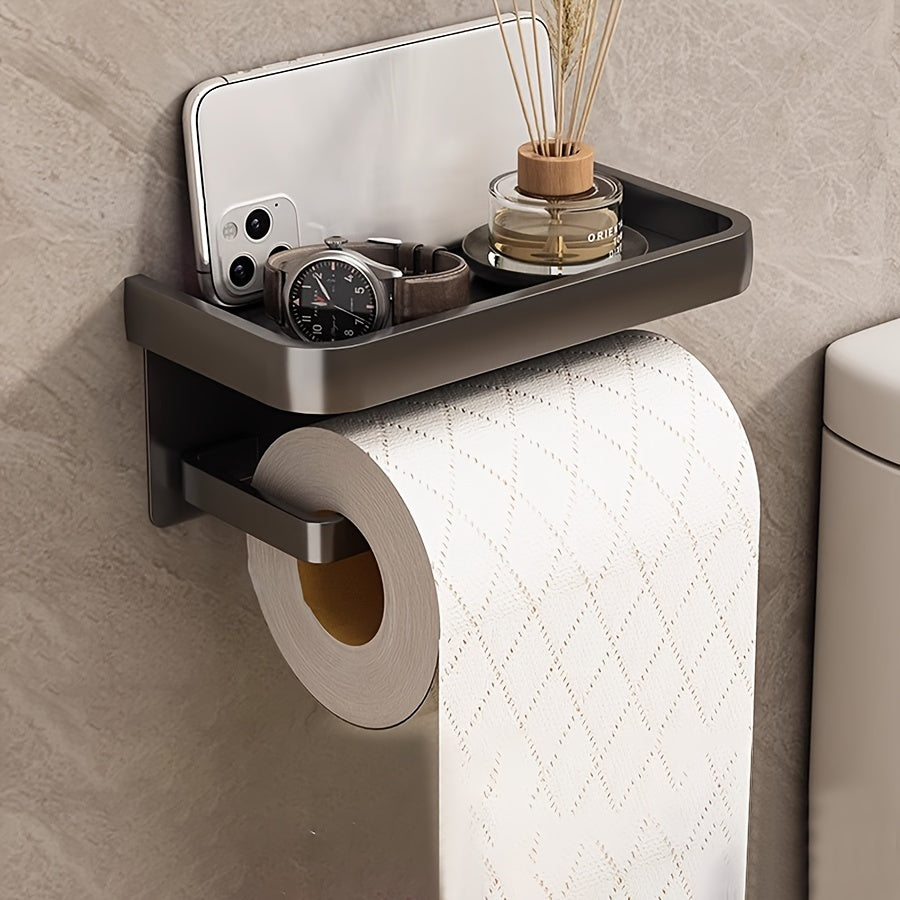 Space Aluminum No-Drill Tissue Holder – Waterproof Wall-Mounted Roll Paper Rack (Polished Finish)