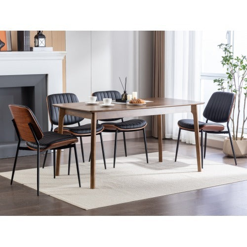 Mid-Century Modern Dining Chairs (Set of 2) – Black Faux Leather with Walnut Bentwood Back & Metal Legs
