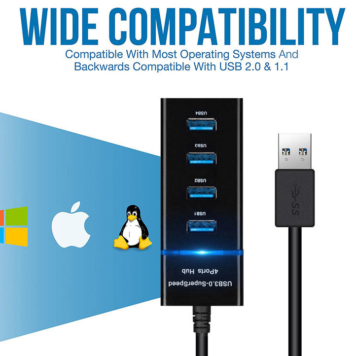 4-in-1 USB Hub Splitter – High-Speed USB 2.0/3.0 Adapter with Expansion Cable for Desktop & Laptop