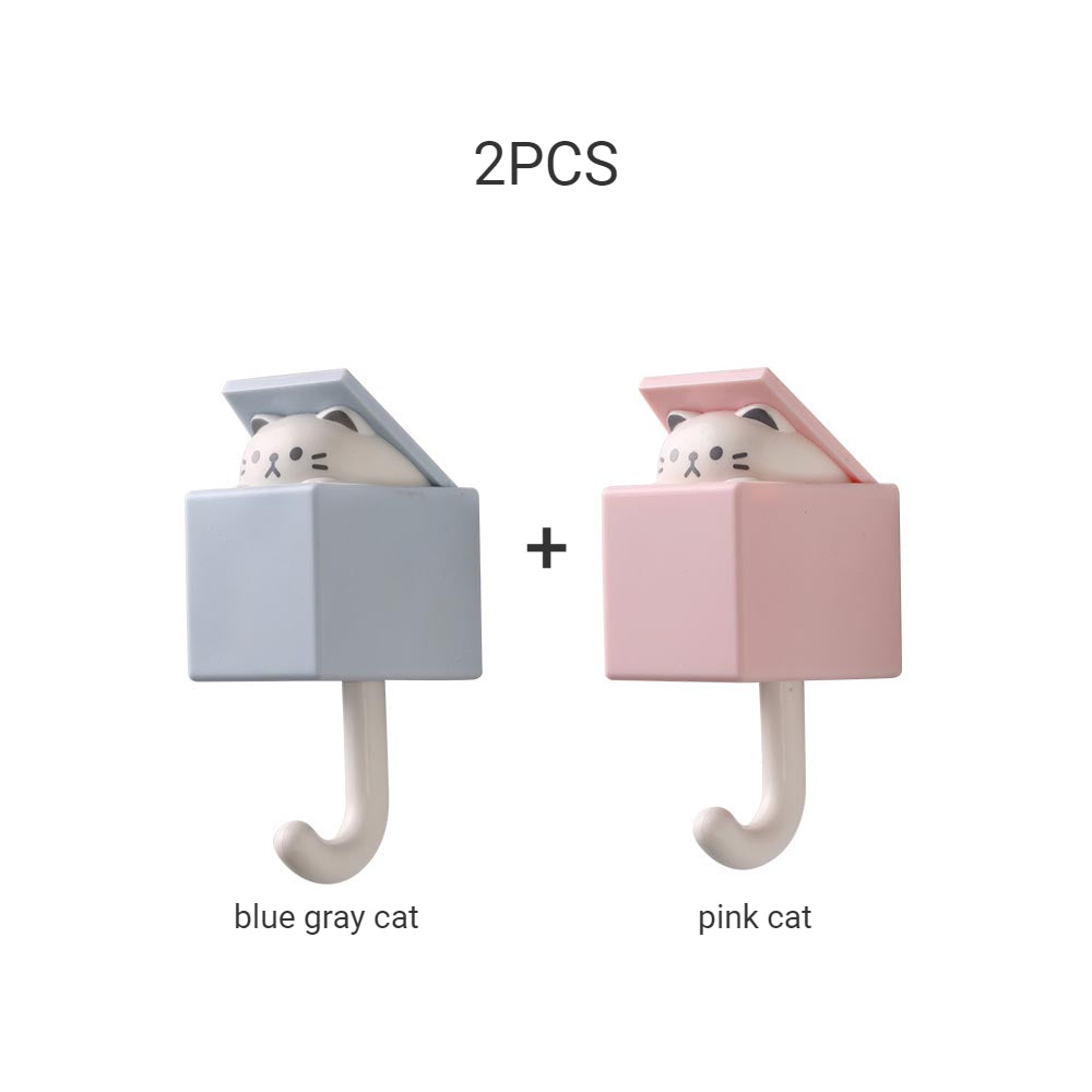 1/2-Pack Punch-Free Retractable Cat Wall Hooks – Cute & Strong Adhesive Utility Hooks for Kitchen, Bathroom