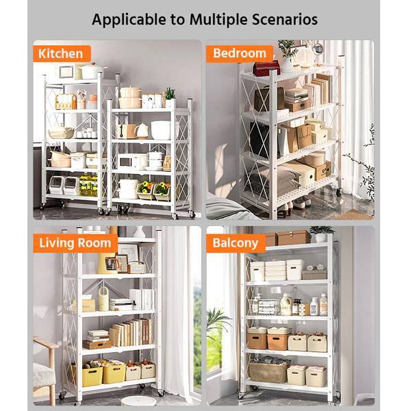5-Layer Foldable Metal Storage Shelf with Wheels – Heavy-Duty Carbon Steel Organizer (65" Tall)