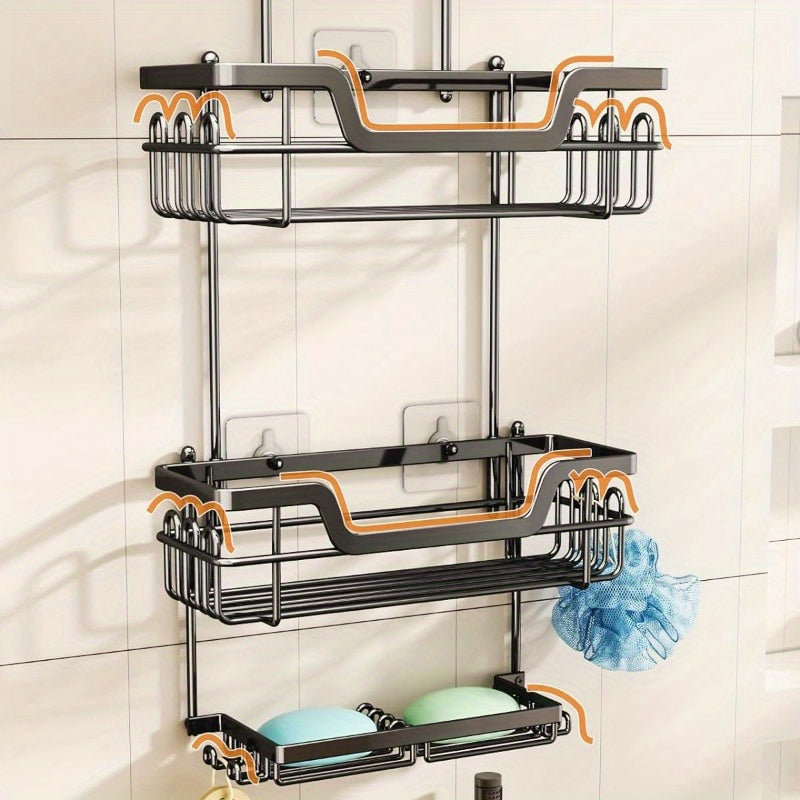 3-Tier Rustproof Shower Caddy – Large Capacity Hanging Organizer with 16 Hooks & Dual Soap Holder