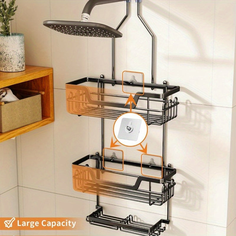 3-Tier Rustproof Shower Caddy – Large Capacity Hanging Organizer with 16 Hooks & Dual Soap Holder