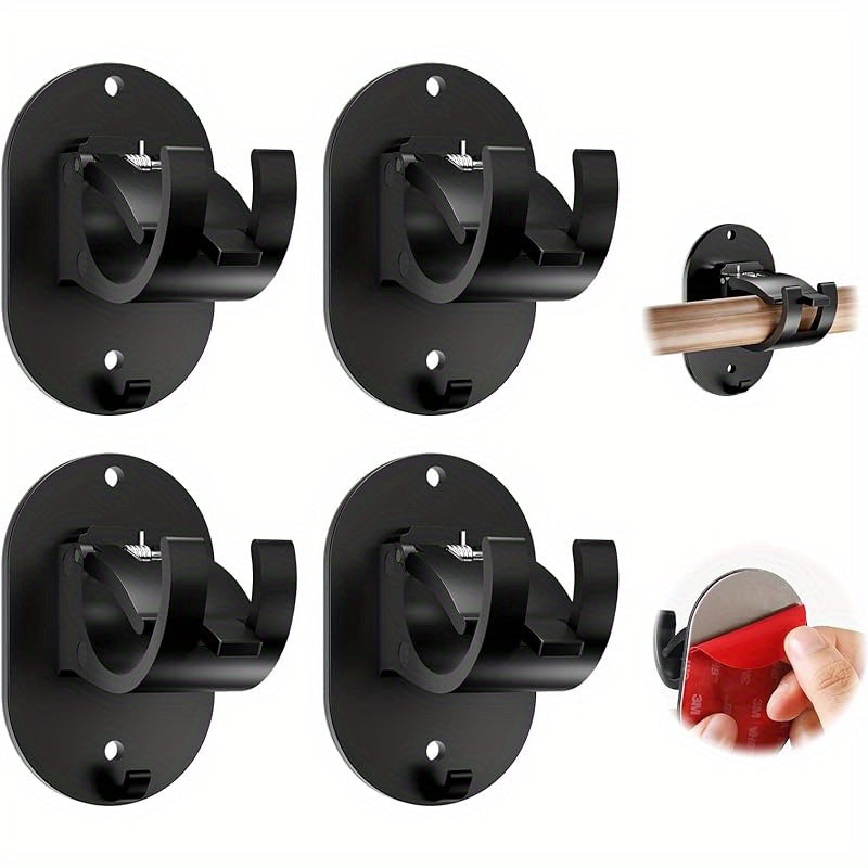 No-Drill Curtain Rod Brackets – Self-Adhesive & Adjustable Hooks | 4/6/8 Piece, Black, Easy Installation