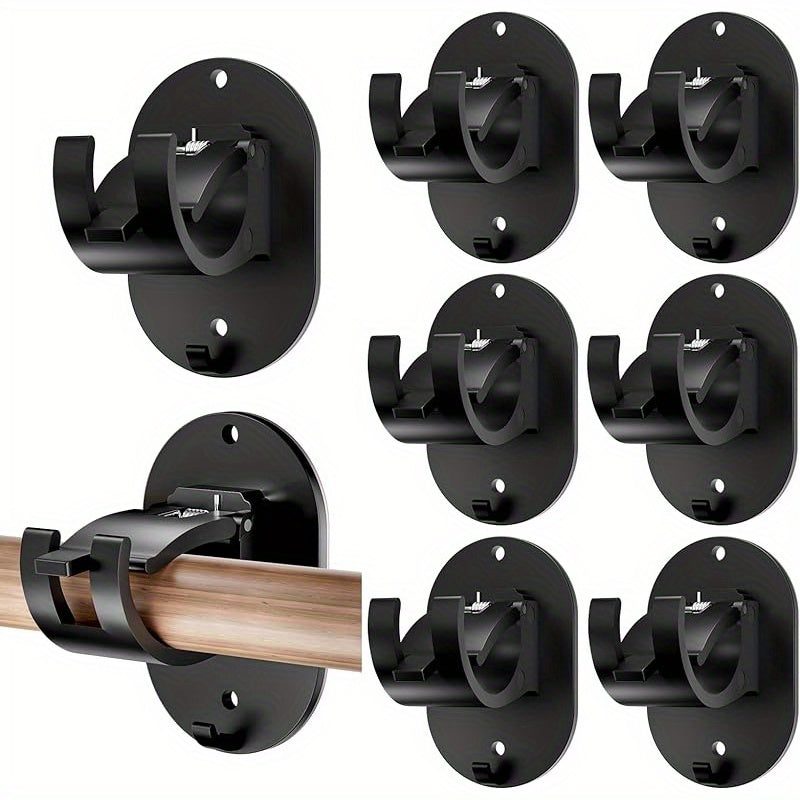 No-Drill Curtain Rod Brackets – Self-Adhesive & Adjustable Hooks | 4/6/8 Piece, Black, Easy Installation