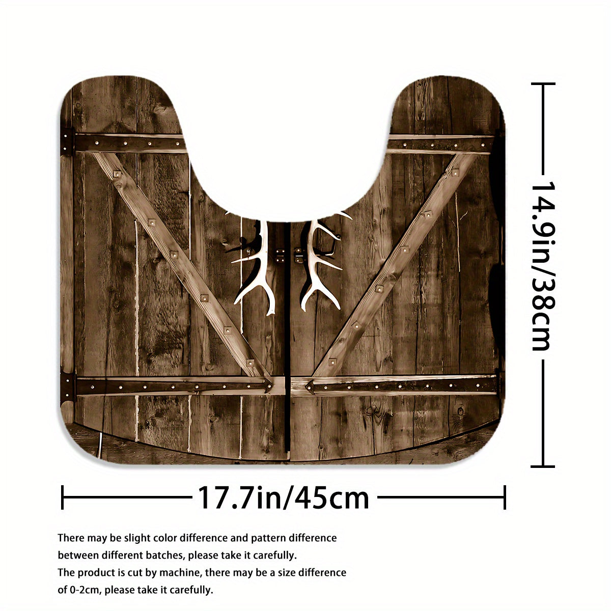 4-Piece Rustic Antler Shower Curtain Set – Wooden Door Design with Toilet Mat, Lid Cover & Rug