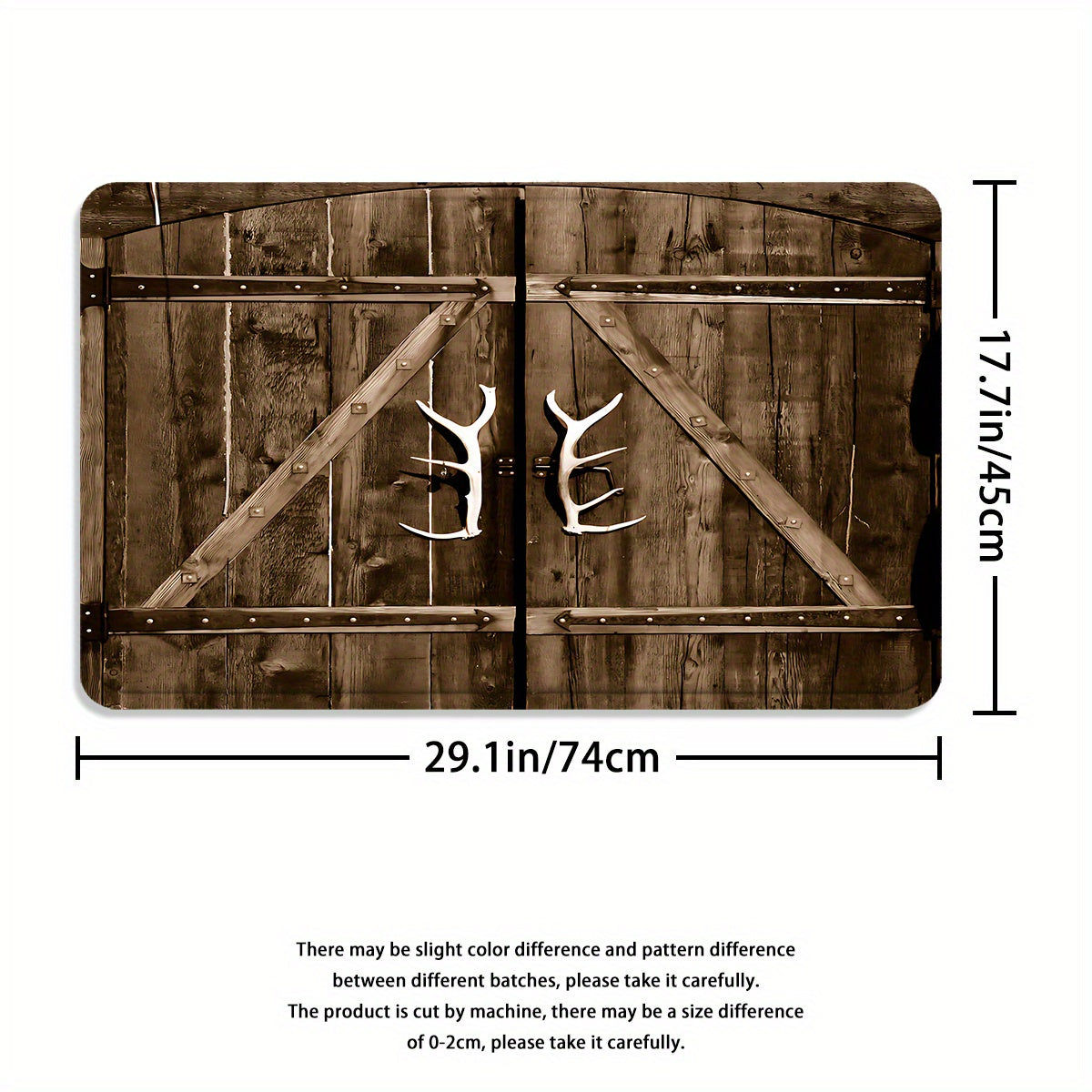 4-Piece Rustic Antler Shower Curtain Set – Wooden Door Design with Toilet Mat, Lid Cover & Rug