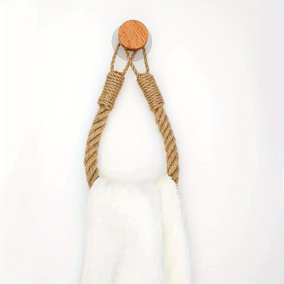 Solid Wood & Hemp Rope Woven Toilet Paper Holder