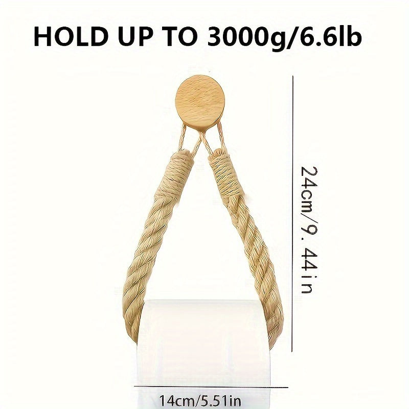 Solid Wood & Hemp Rope Woven Toilet Paper Holder