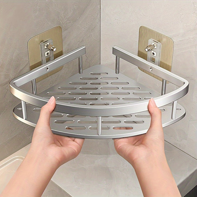 Stainless Steel Corner Shower Caddy – No-Drill Wall-Mounted Shelf with Slatted Design, Rustproof & Space-Saving for Bathroom or Kitchen
