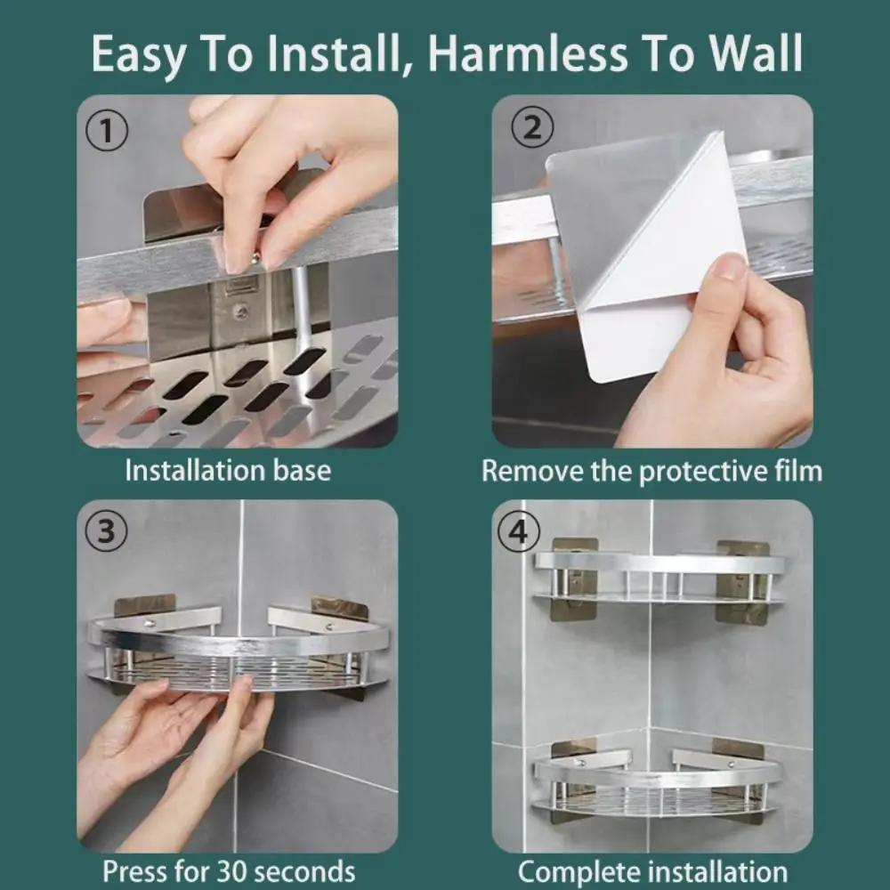 Stainless Steel Corner Shower Caddy – No-Drill Wall-Mounted Shelf with Slatted Design, Rustproof & Space-Saving for Bathroom or Kitchen