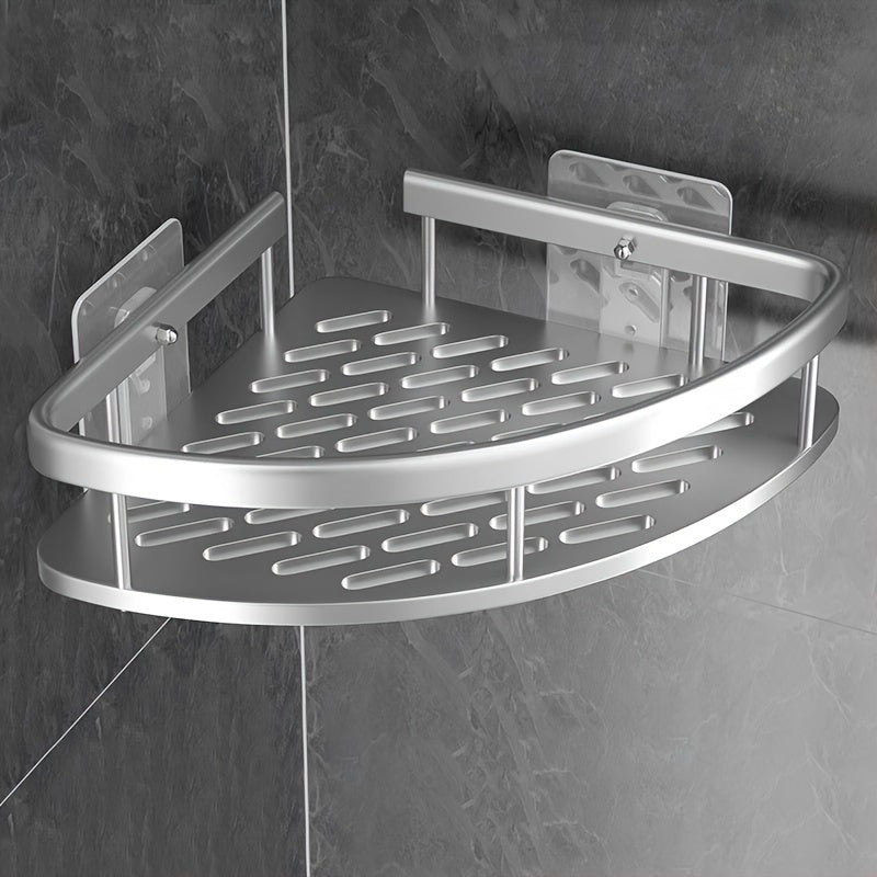 Stainless Steel Corner Shower Caddy – No-Drill Wall-Mounted Shelf with Slatted Design, Rustproof & Space-Saving for Bathroom or Kitchen