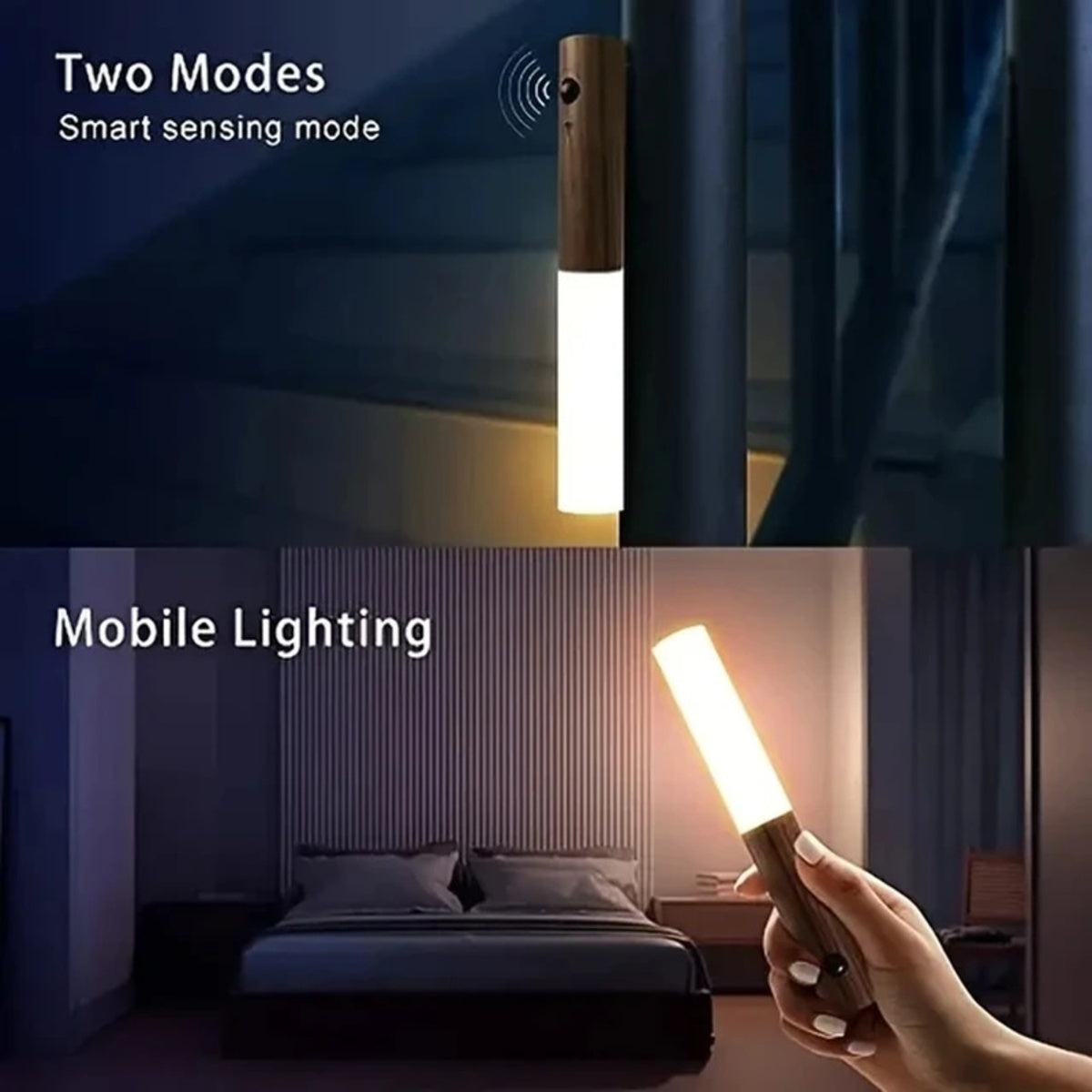 Magnetic Wooden LED Wall Sconce - Rechargeable Motion Sensor Night Light