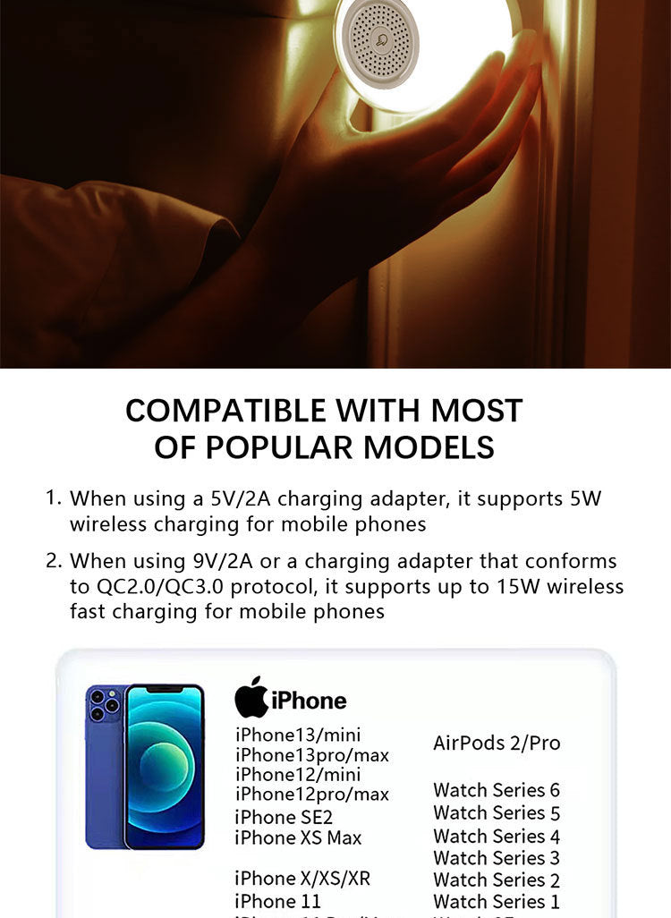 Bluetooth Speaker with Wireless Charging & Night Light – 3-in-1 Bedside Companion