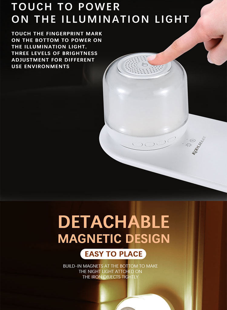 Bluetooth Speaker with Wireless Charging & Night Light – 3-in-1 Bedside Companion