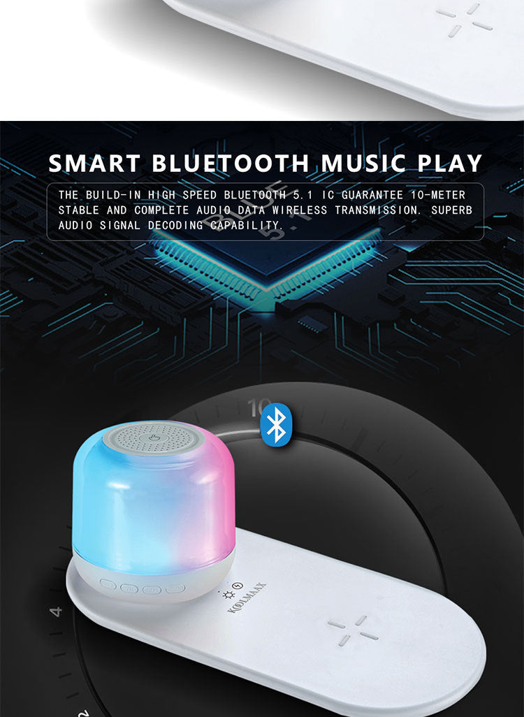 Bluetooth Speaker with Wireless Charging & Night Light – 3-in-1 Bedside Companion