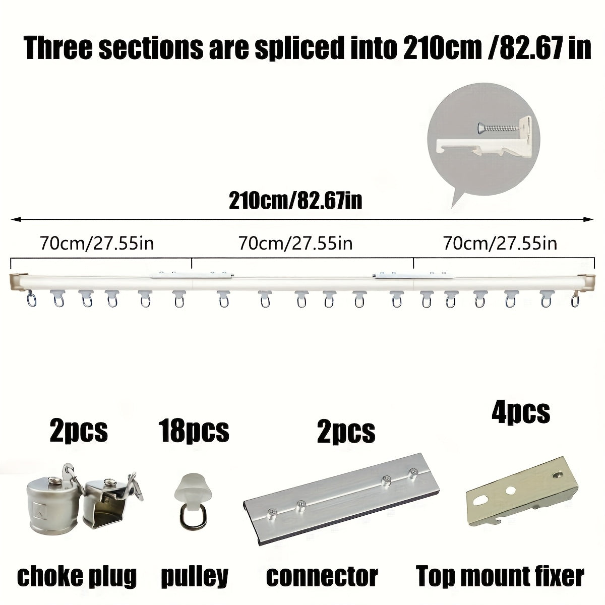 Aluminum Curtain Track – No-Drill, Quiet Glide, Adjustable for Home & Dorm Bathrooms