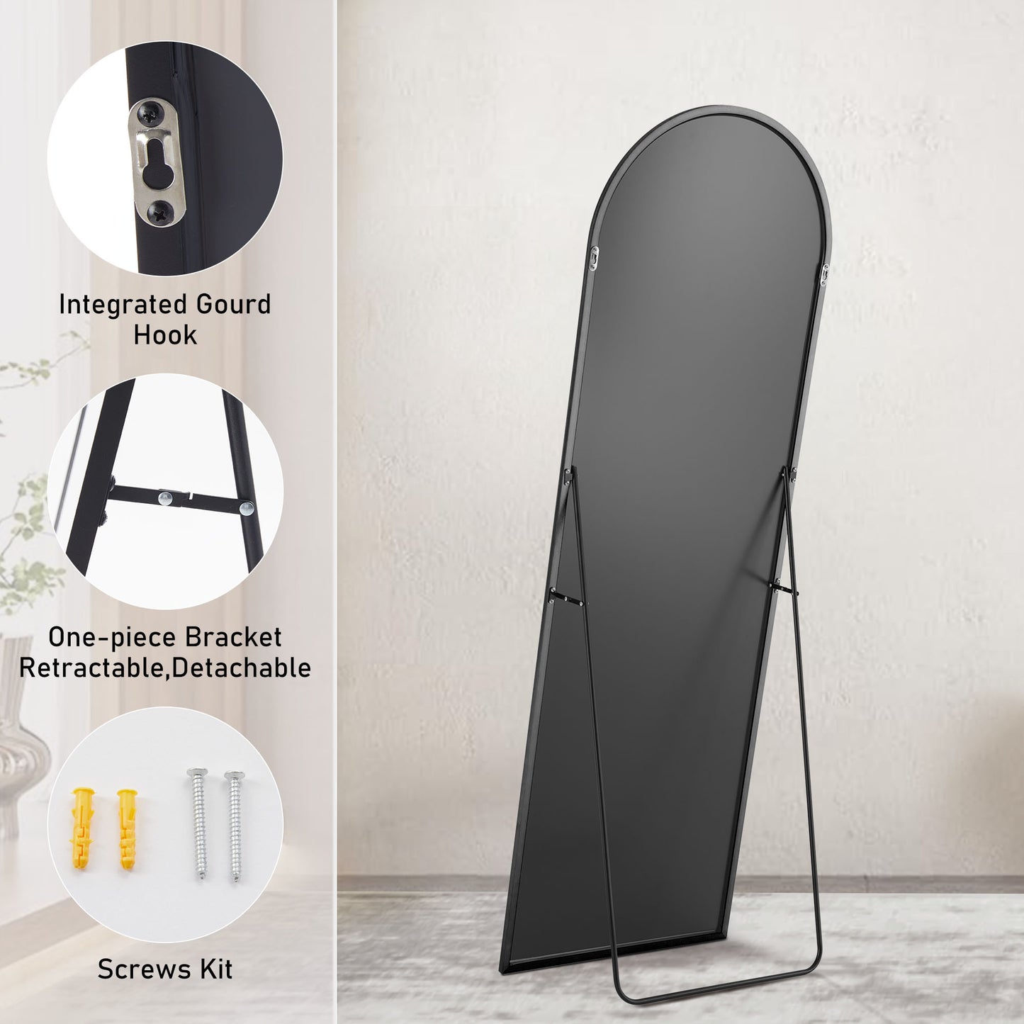 Floor Standing Mirror with Stand – Thin Aluminum Alloy Frame