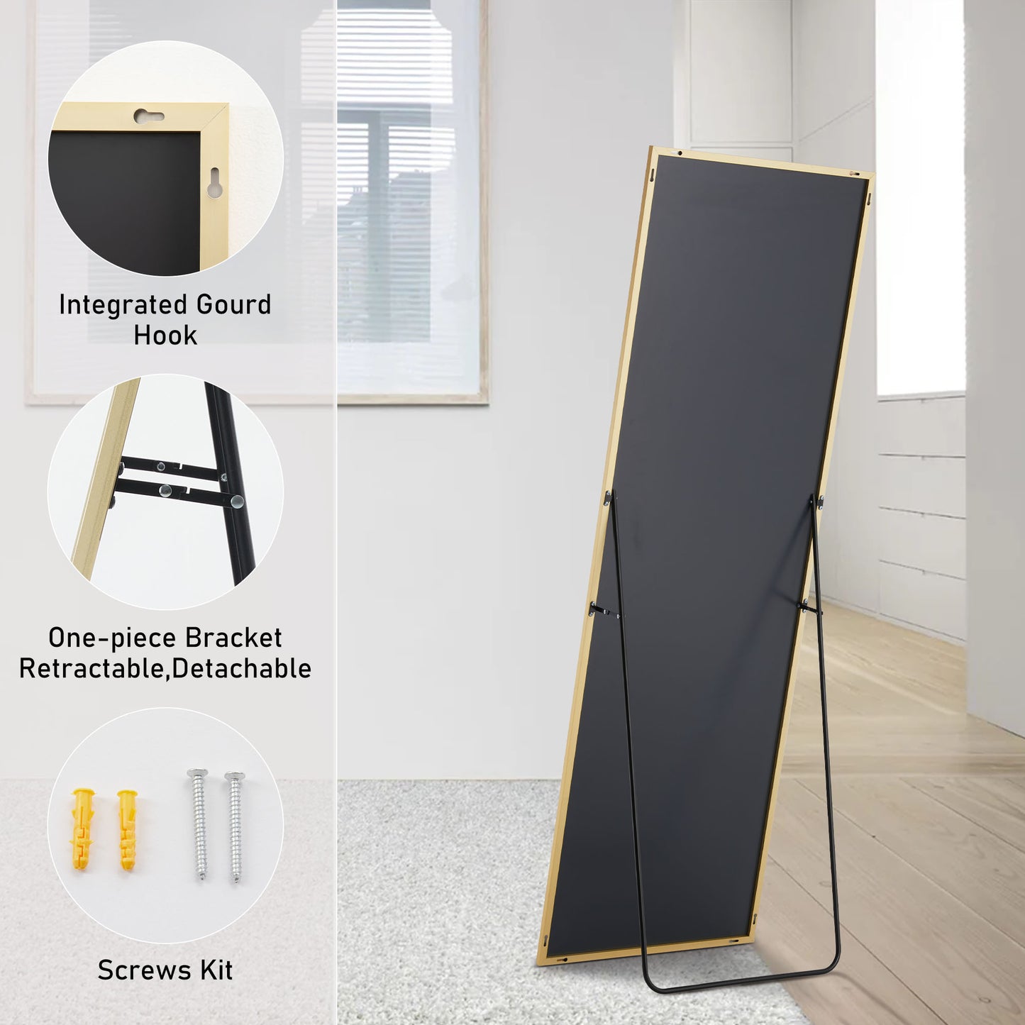 Floor Standing Mirror with Stand – Thin Aluminum Alloy Frame