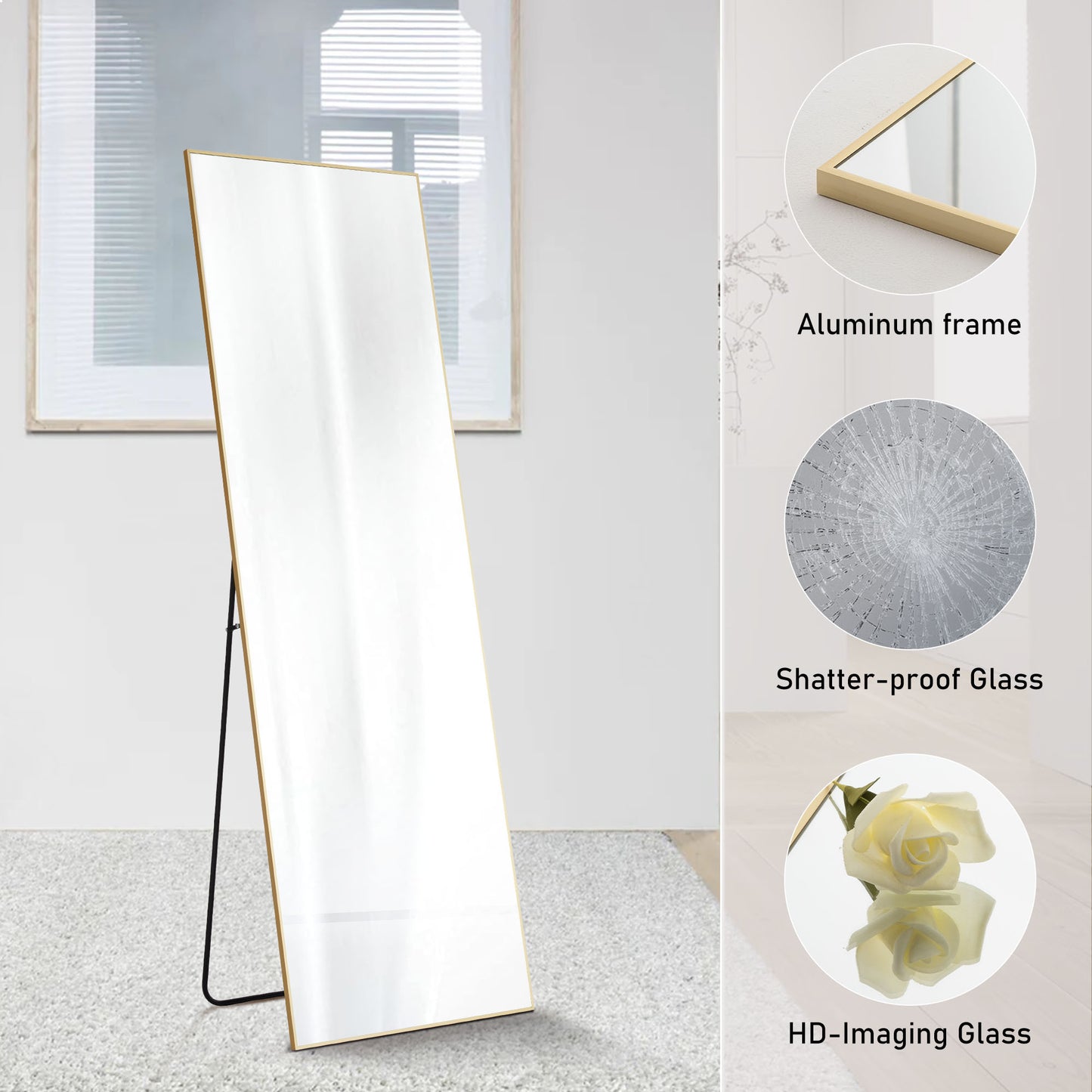 Floor Standing Mirror with Stand – Thin Aluminum Alloy Frame
