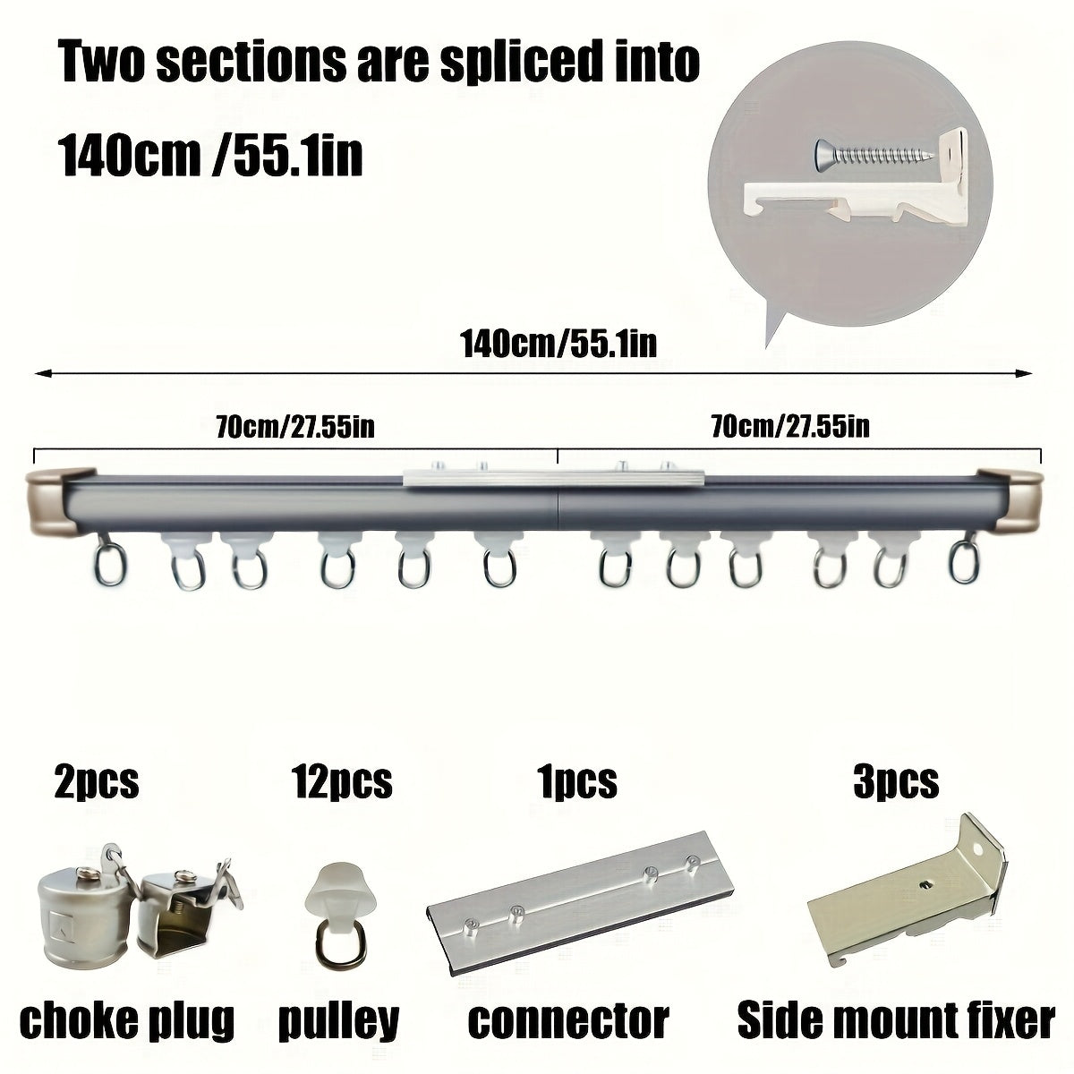 Aluminum Curtain Track – No-Drill, Quiet Glide, Adjustable for Home & Dorm Bathrooms