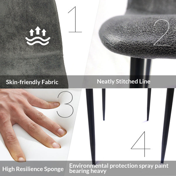 Set of 4 Modern Upholstered Dining Chairs – Glove Suede Fabric with Metal Legs, Curved Back Design (Gray)