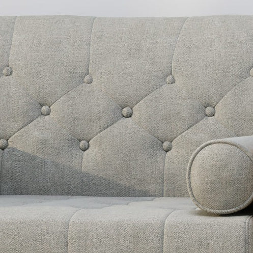 Mid-Century Modern Beige Club Chair with Tufted Upholstery & Gold-Tipped Legs