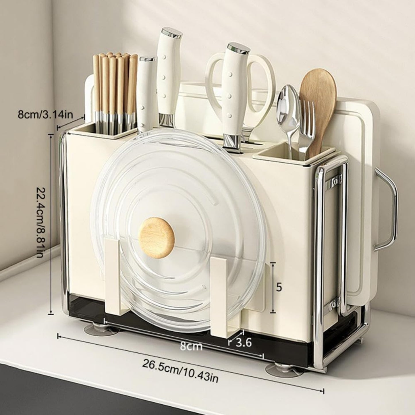 Magnetic Knife Holder & Chopstick Cage – Multifunctional Kitchen Storage Rack with Chopping Board Slot