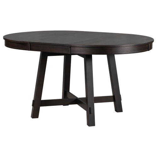 55" Farmhouse Round Extendable Dining Table – Solid Wood Kitchen Table with 16" Leaf, Espresso Finish