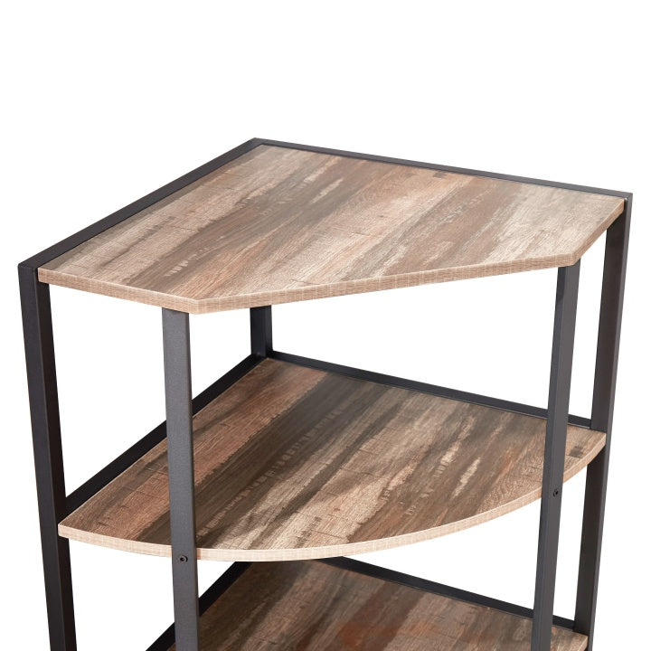4-Tier Corner Shelf – Rustic Black & Brown Display Stand for Kitchen or Living Room
